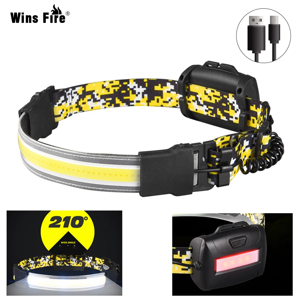 2022 New COB LED Camouflage Headlamp Built-in Battery USB Rechargeable Brightly Colored Lantern Camping  Fishing  Flashlight