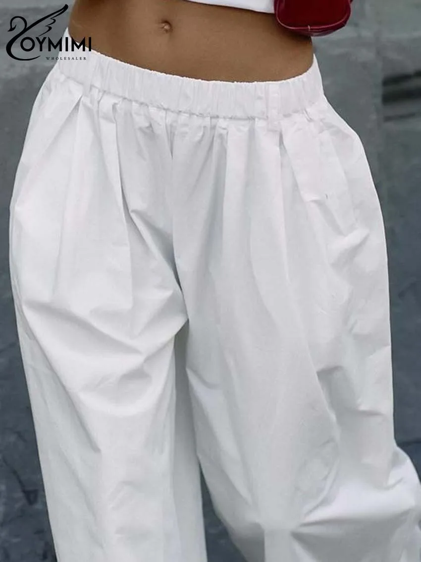 Повседневные Белые Простые Женские брюки Oymimi Осенние прямые с низкой талией