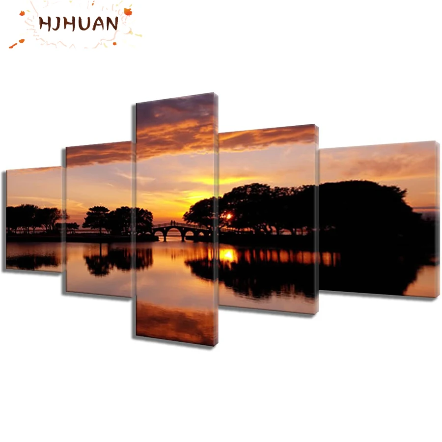 

5pcs sunset nature scenery AB Diamond Painting Cross Stitch full round square Diamond Embroidery New Handicrafts Home Decor