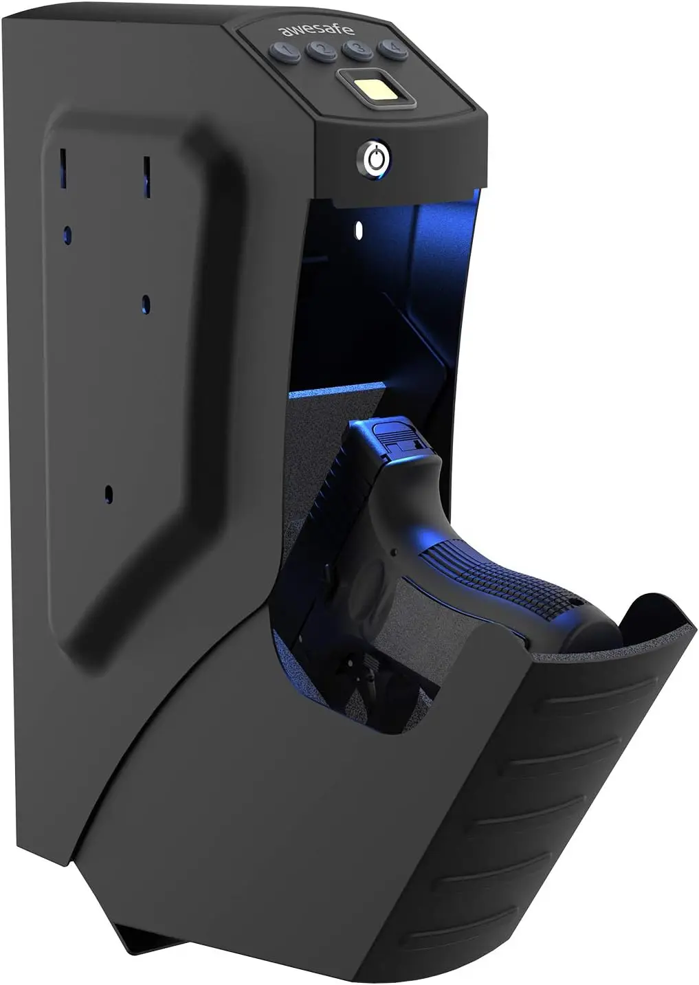 

Safe, Drop Down Biometric Handgun Safe Quick Access for Nightstand Mounted Bedside Single Pistol Safe with Fingerprint, Keypad