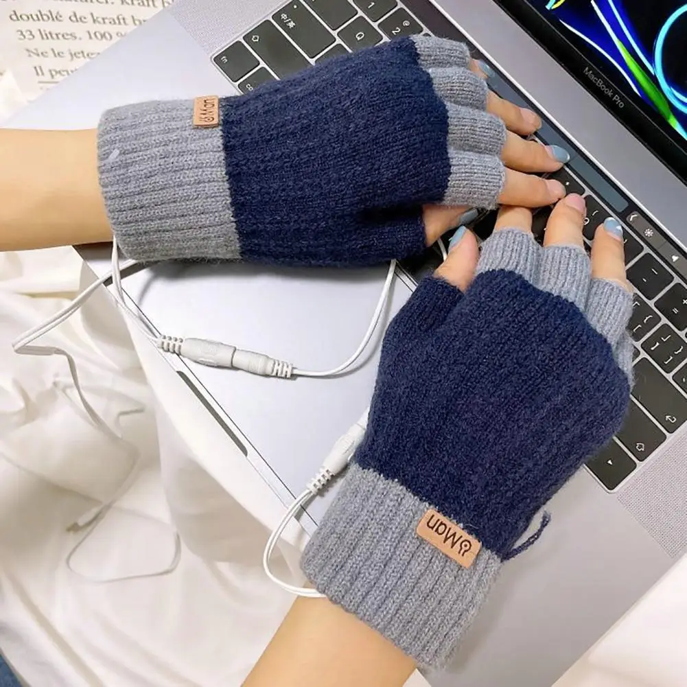 

2Pcs/Pair Useful Electric Gloves Elastic Anti-fade Heat Gloves Half Finger Heating Gloves