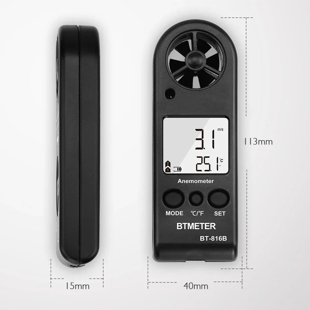 HoldPeak HP-816B Mini Anemometer with Wind Speed Range 0.3 -30m/s and Temperature Measurement