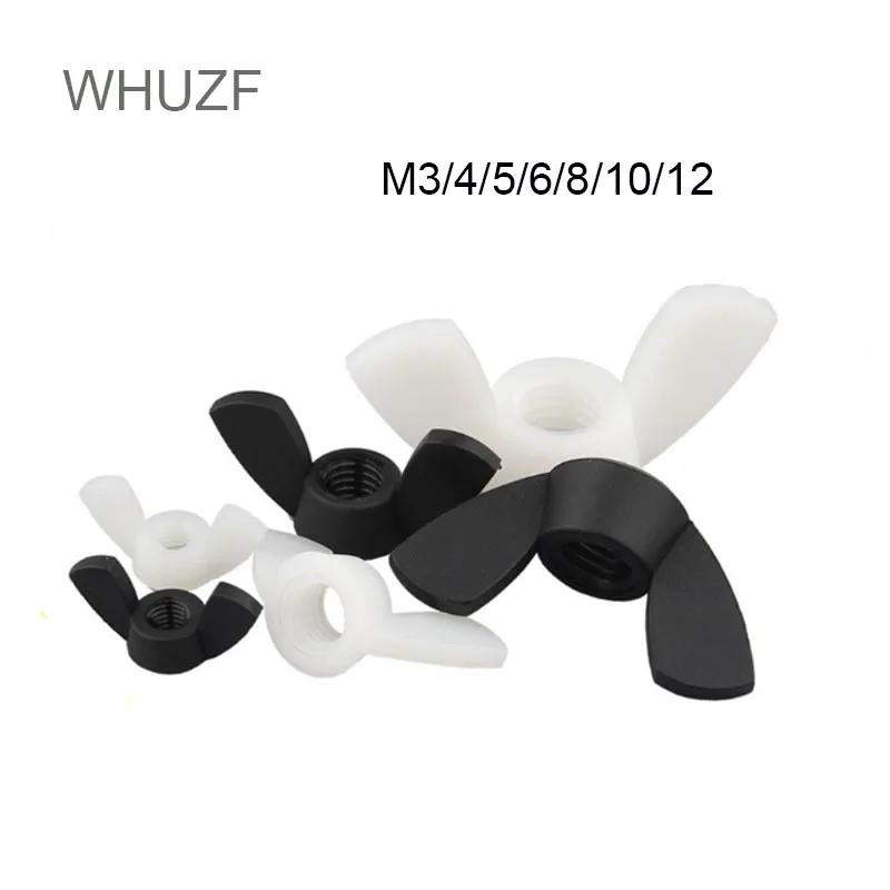 

WHUZF 10/20 шт. M4 M5 M6 M8 DIN315 ручная затяжка черно-белая нейлоновая гайка крыло бабочка гайка слиток пластиковые крыльчатые гайки