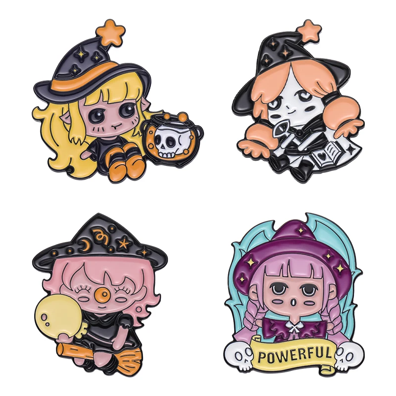 

Witch Girl Enamel Pins Powerful Magic Ball Brooch Lapel Badges Halloween Jewelry Gift for Friends Kids