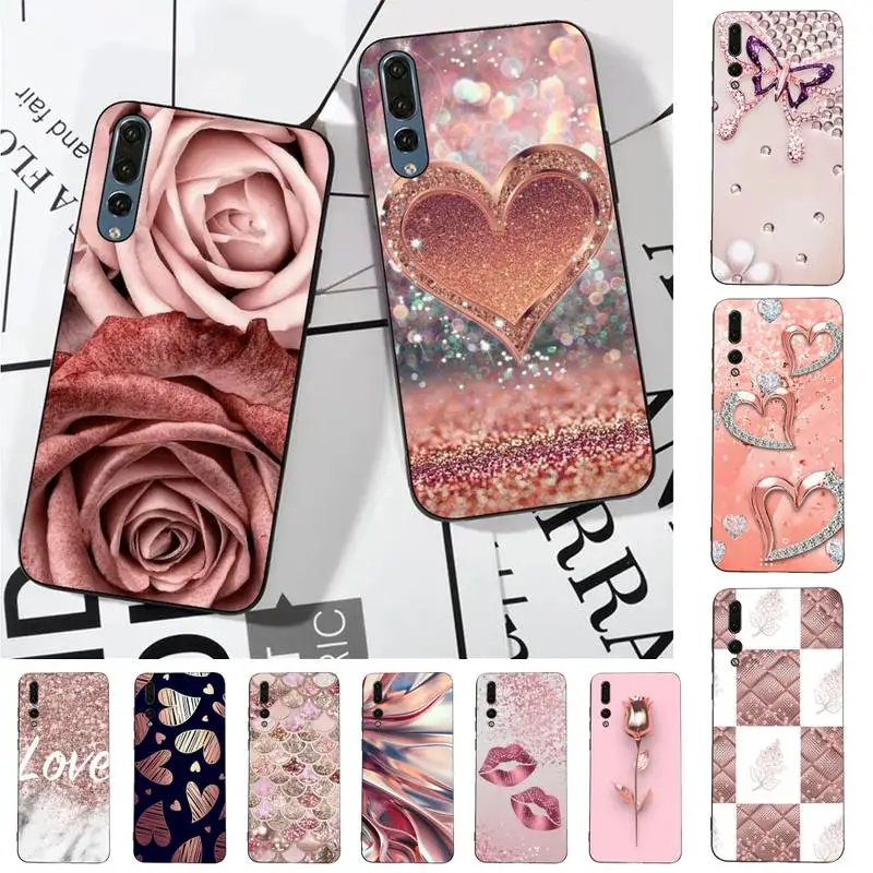 

Love Rose Gold Style Phone Case for Huawei P30 40 20 10 8 9 lite pro plus Psmart2019