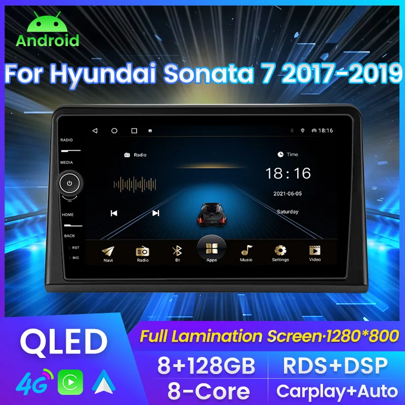 

QLED Android 11 автомобильный радиоприемник для Hyundai Sonata 7 2017 2018 2019 GPS-навигация видео мультимедийный плеер 4G LTE Wifi RDS DSP carplay