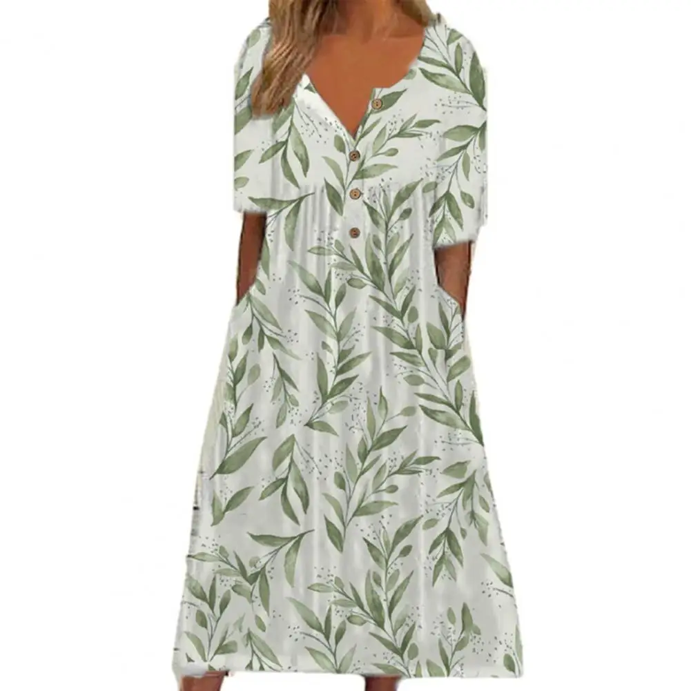 

Casual Dress Women Summer 2022 Loose Fit Dress Breathable Flower Print Long Dress for Women Holiday Wear