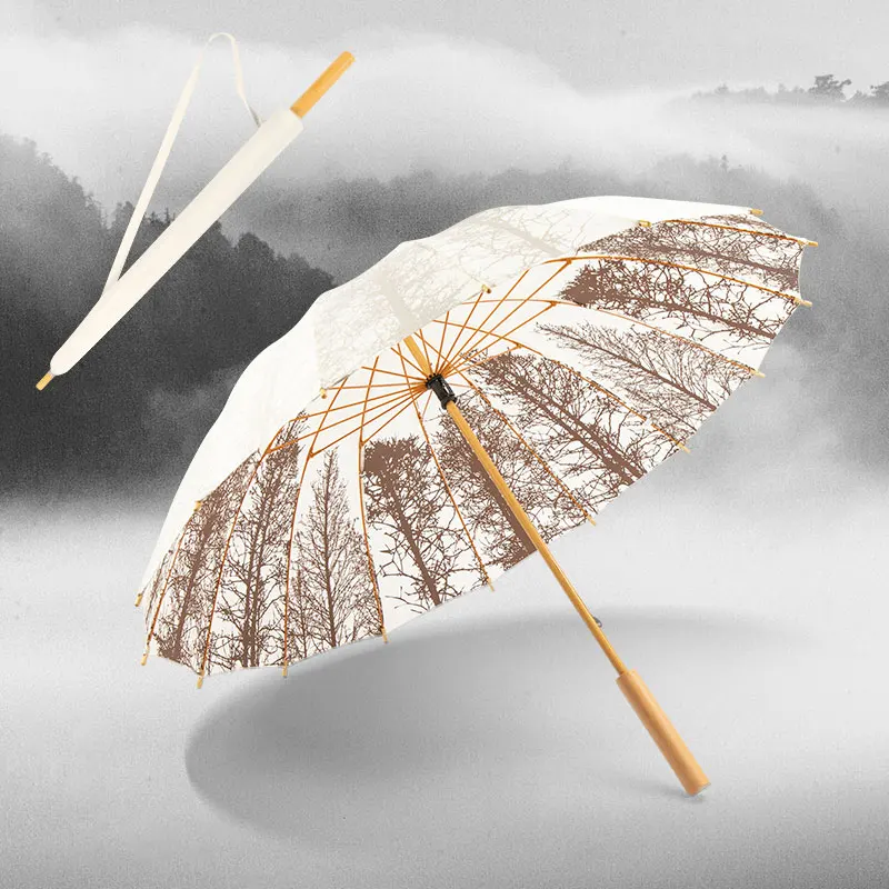 

Chinese Style Artistic Long Handle Umbrella Hanfu Ancient Style Ins Mori Style Retro Simple Rain and Rain Dual-Use Small