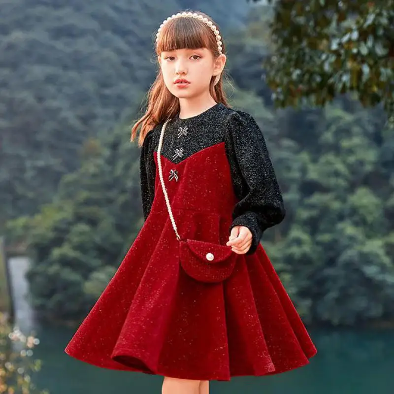 

Kids Children Girl Dress 2022 Spring Sweet Style Long Sleeve Princess Gowns Birthday Wedding Party Clothes Vestidos