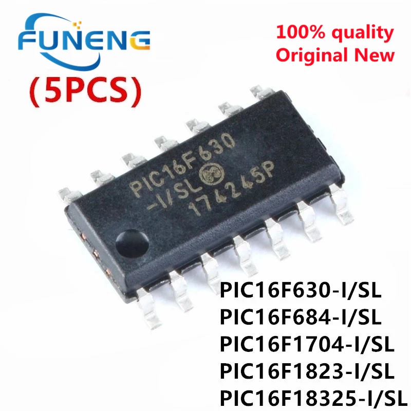 

5 шт. PIC16F630-I/SL PIC16F630 16F630 PIC16F1823 PIC16F1823-I/SL PIC16F684-I/SL PIC16F684 SOP14 PIC16F1704-I/SL PIC16F18325 SMD