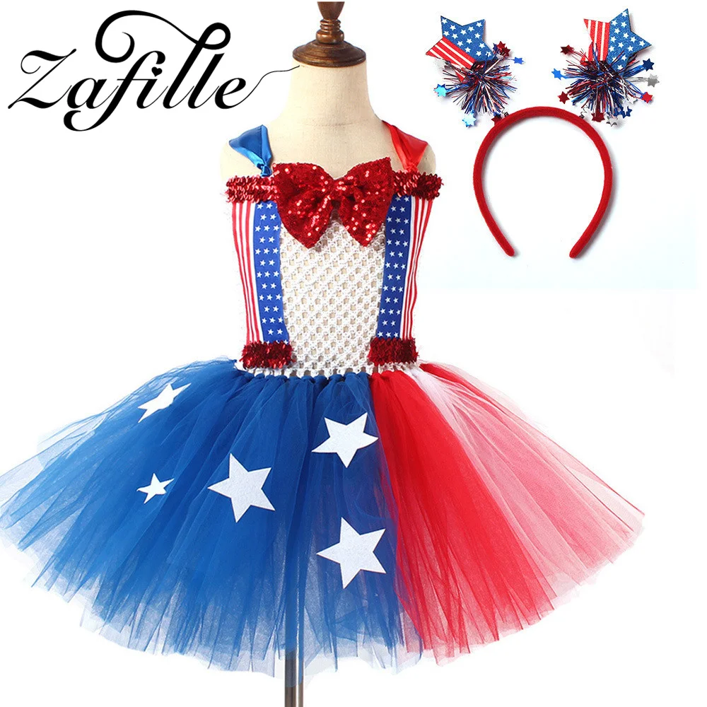 

ZAFILLE 2022 Festival Girls Dress American Flag Day Kids Toddler Costume Party Baby Princess Dress 4th For July Children Outfits