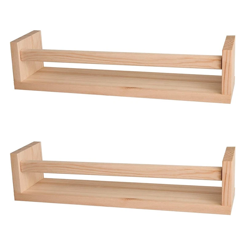 

2Pcs Bookshelf,Natural Wood Floating Wall Bookshelf For Kids,Nursery Shelves For Wall,Bathroom Decor, Kitchen Spice Rack Retail