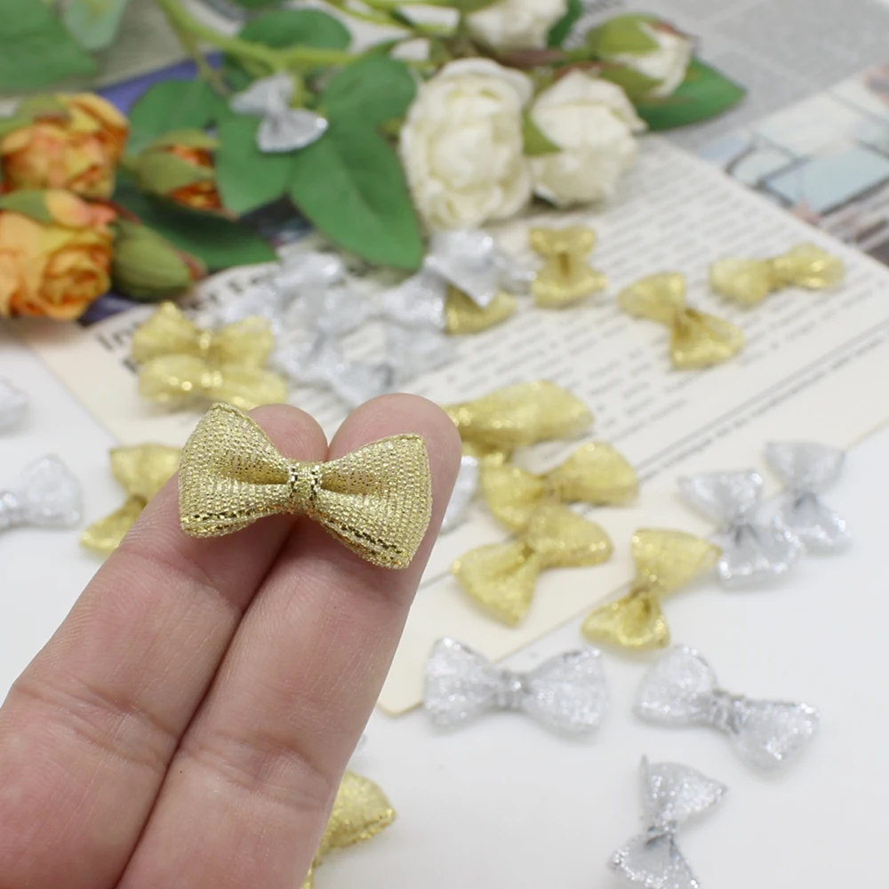 

50/100pcs 15mm-30mm Gold and silver Handmade Ribbon Bows for Crafts Wedding Invite Decorative Embellishment Scrapbooking