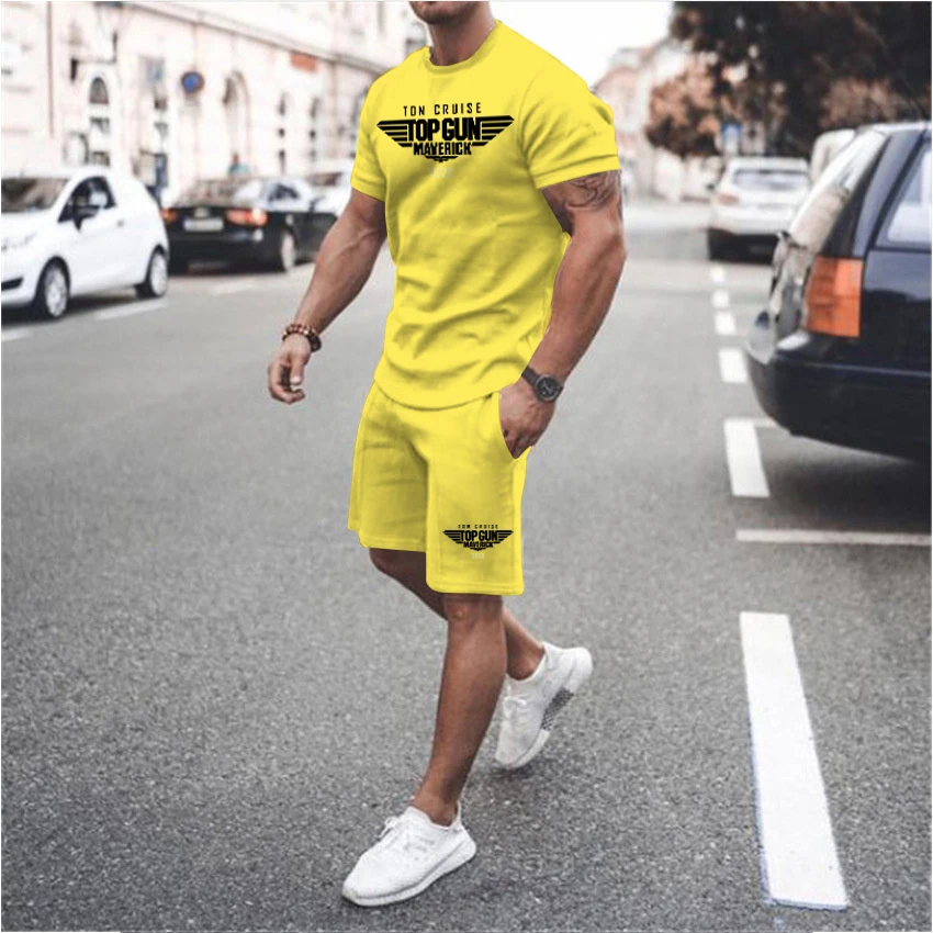 Oversize Man Short Sleeve T Shirt Sets Cotton Vintage T Shirts For Men Movie Print Black O-Neck Tee Fashion Casual Top Clothing