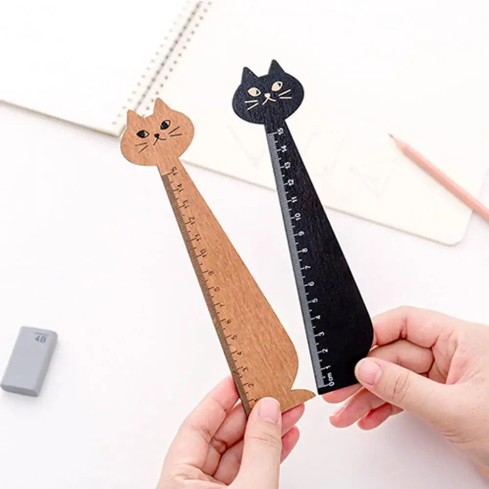 

Excellent Cartoon Cat Shape Wooden Drawing Ruler Study Ruler Eco-friendly Easy to Use