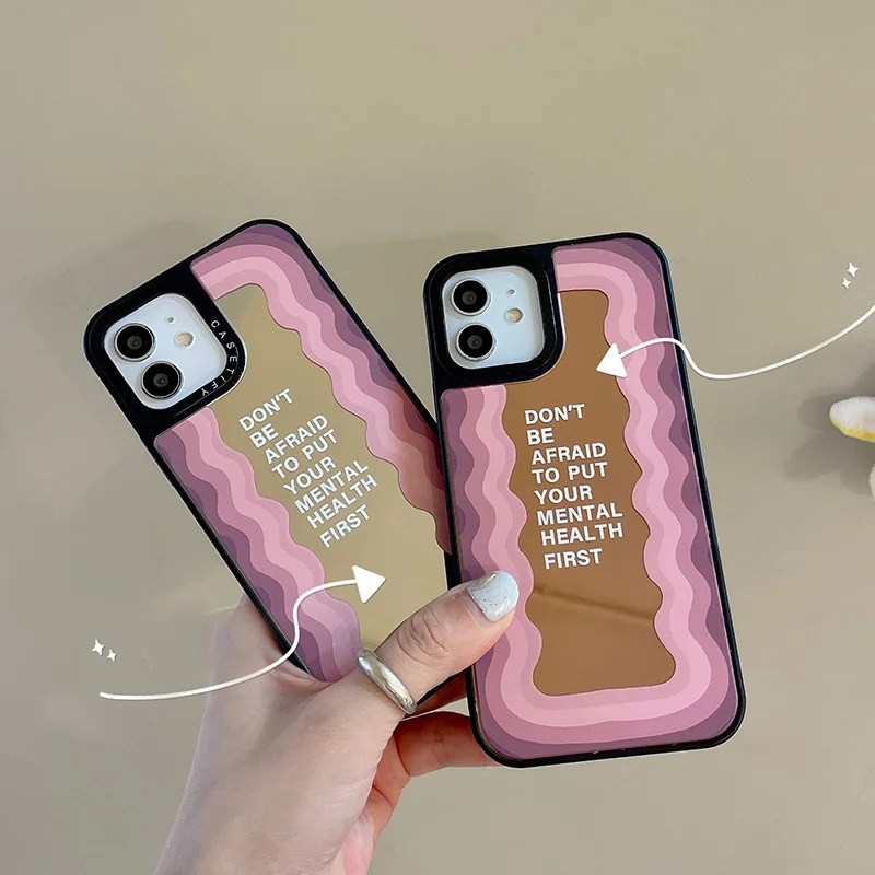 

Funda de teléfono con espejo de maquillaje, carcasa de silicona suave con patrón de ondas coreanas para iPhone 11, 12 Pro, Max,