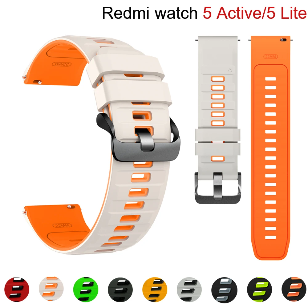Фото Спортивный силиконовый ремешок для Redmi Watch 5 Lite/5 Active, дышащий браслет, ремешок для часов Xiaomi Redmi Watch 5 Active, 22 мм, ремешки для часов. №1