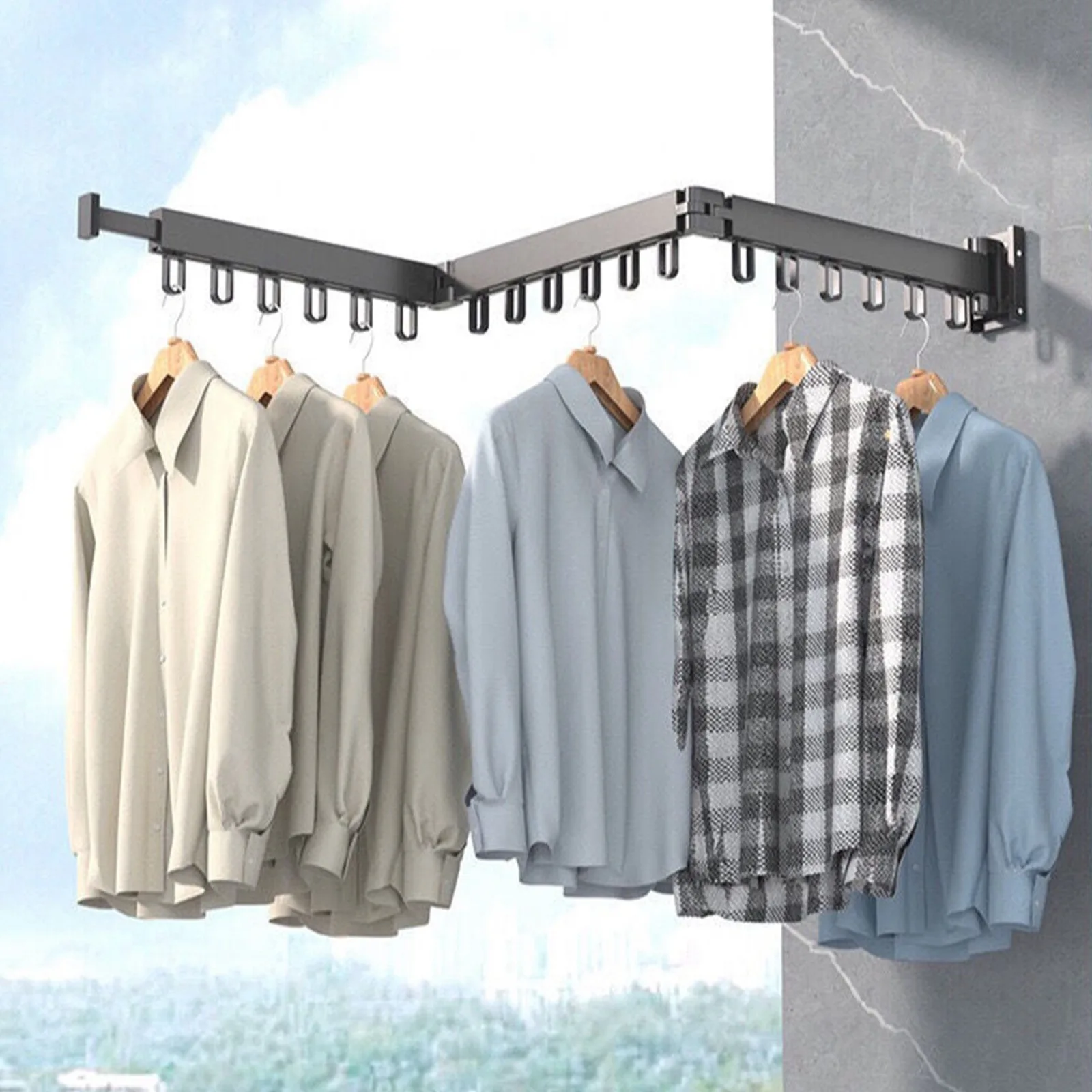 

Folding Clothes Hanger Wall Mount Retractable Cloth Drying Rack Indoor & Outdoor Space Saving Aluminum Home Laundry Clothesline