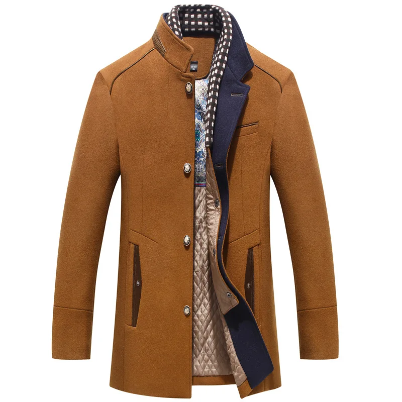 2023 New Casual Fashion Men's Woolen Cloth Coat Thickened Scarf Collar Coat Men's Top Mens Jacket  Long Coat Men  Wool Coat