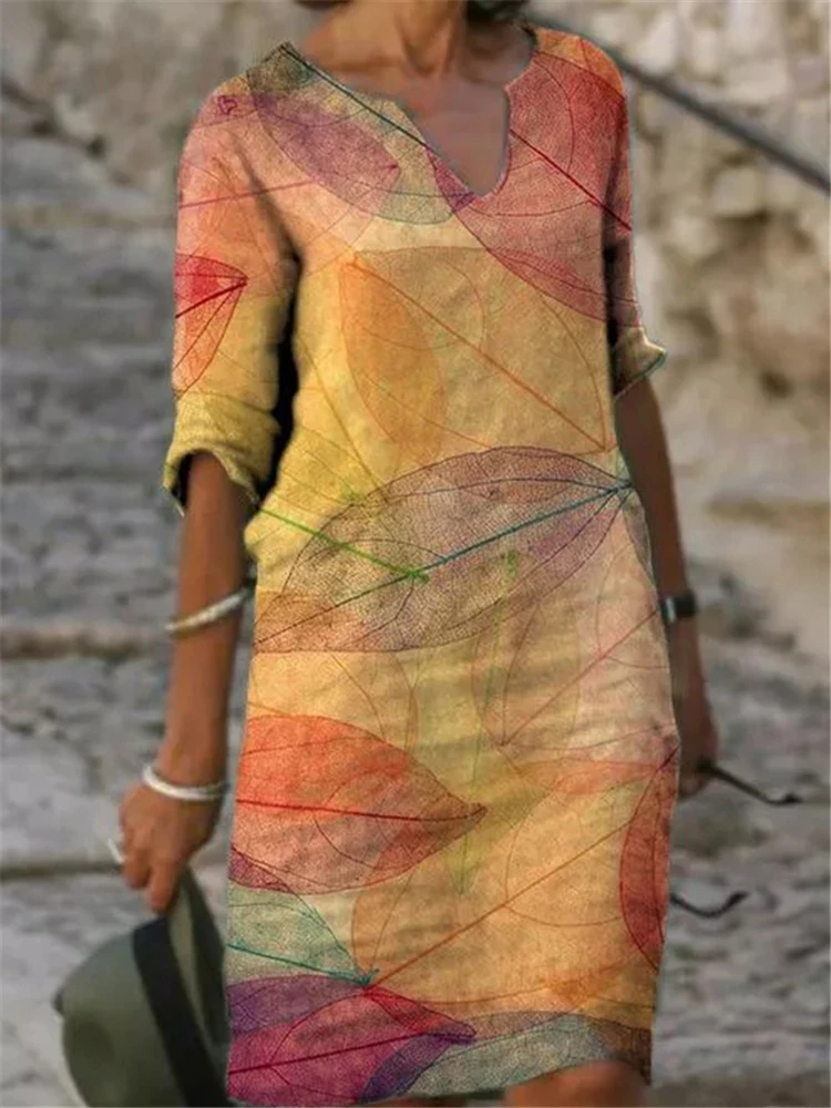 

Vintage Black Dress Floral Print Women Wear Clothes Loose Waist Dressess Casual Loose Sleeve Print Dress Ladies
