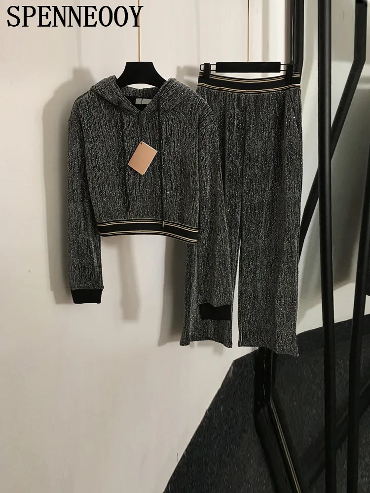 Женский Повседневный брючный костюм SPENNEOOY подиумный с капюшоном и длинным