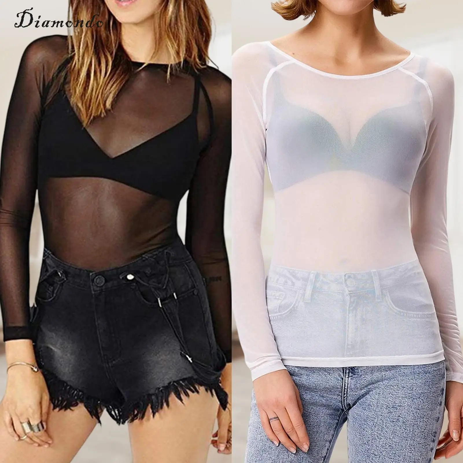 

Women Solid Color Sexy Long Sleeve Top See Through Girls Summer T Shirts Tank Tops Crew Neck Y2K Style Holidays Vacation Outfit