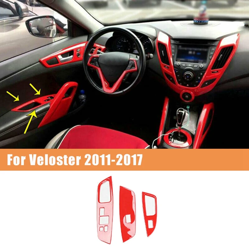 

3Pcs for Hyundai Veloster 2011-2017 Red Window Lift Switch Button Panel Cover Trim Interior Decoration