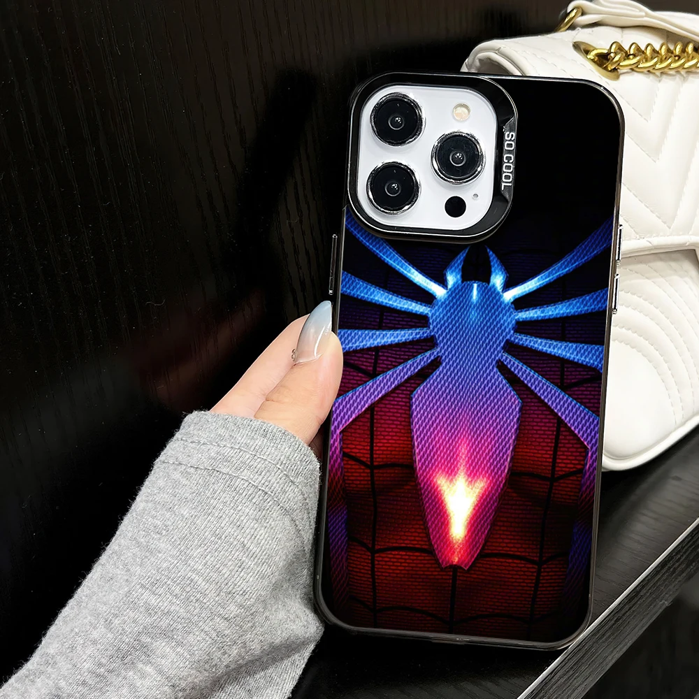 Крутой чехол для телефона MINISO S-Spider M-Man iPhone 16 12 13 14 15 11 Max Pro Plus цветной корпус Laser IMD