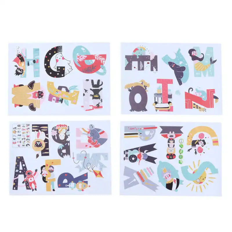 

4PCS Alphabet Wall Stickers Letter Decals 26 English Alphabet Cartoon Cute Animal Alphabet Wall Decal for Baby Room Home Decor