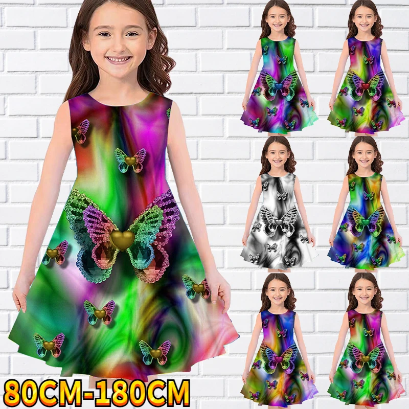 

Kids Little Girls Sleeveless Dress Kid 3D Butterfly Print Daily Casual Cute Sweet Over Knee Dress Sleeveless Dress 80-180CM