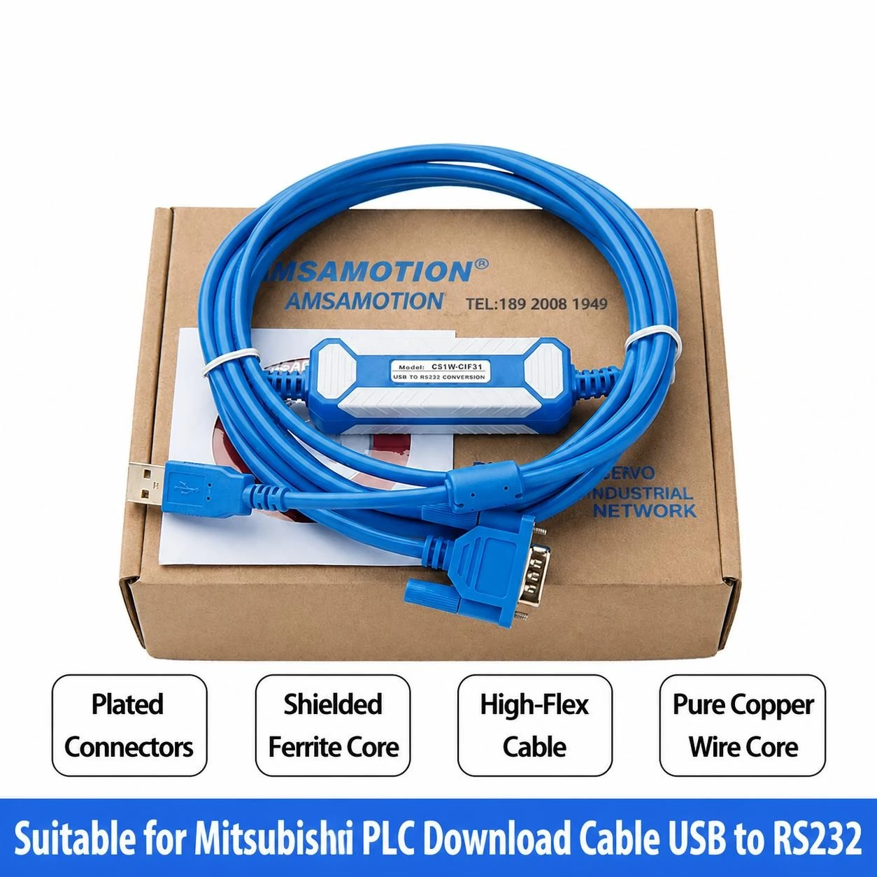 Фото Кабель USB-RS232 (9-контактный) для программирования и передачи данных промышленных контроллеров Zhongda, Youkong, Lingkong, Mitsubishi PLC №2