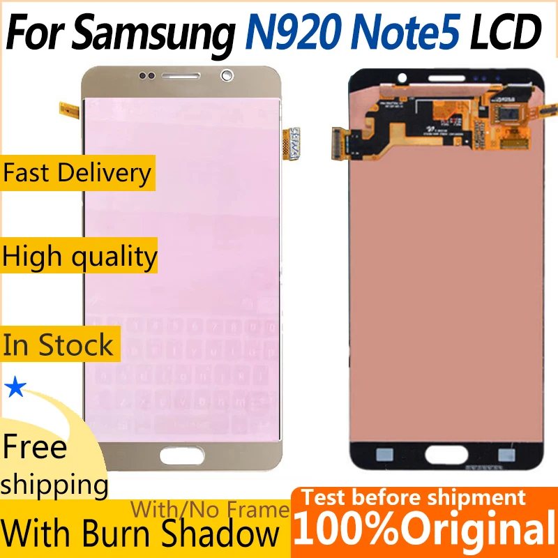 

Оригинальный Super 5,7 "Note5 AMOLED для Samsung Galaxy Note 5, ЖК-дисплей N920F N920A N920T N920V, дисплей с сенсорным экраном, защита от ожога теней