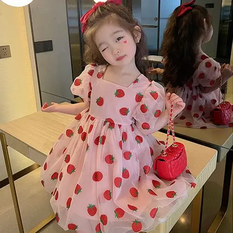 

Детское Хлопковое платье с коротким рукавом и квадратным вырезом