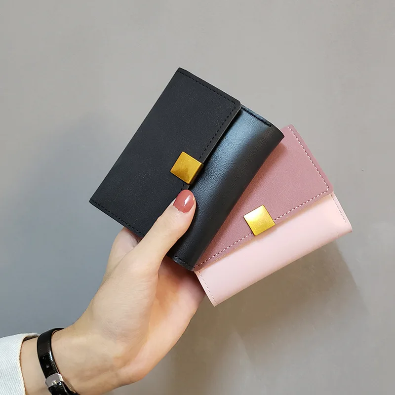 

Leather Short Wallet Women Fashion Purse Mini Card Holder Female Hasp Coin pocket lock buckle bifold Wallets Luxury Handbags