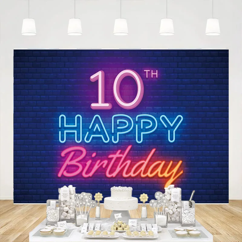 

Светящиеся неоновые огни на день рождения, задний баннер, черный красочный светящийся фон, фотография для мальчиков и девочек, студийный реквизит