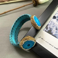 sky blue agate bracelet ladies personality elegant rhinestone leather european and american exaggerated fashion fashion jewelry