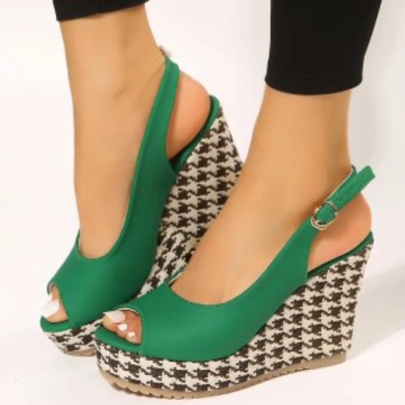 

2023 Summer Peep Toe Wedges Sandals Women Pu Leather Chunky Platform Sandals Woman Plus Size 42 Slingback Heeled Gladiator Shoes