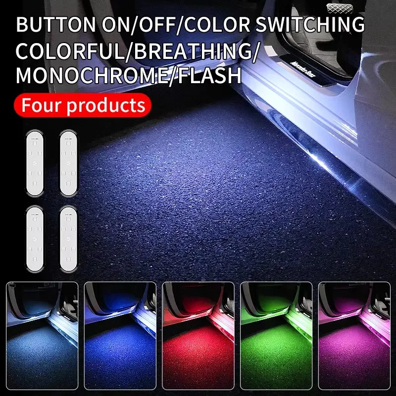 

1/2/4 шт. автомобильный предупредительный дверной светильник, светодиодный светильник для предотвращения столкновений, мигающий свет для двери, индуктивная атмосфера, добро пожаловать, проводка