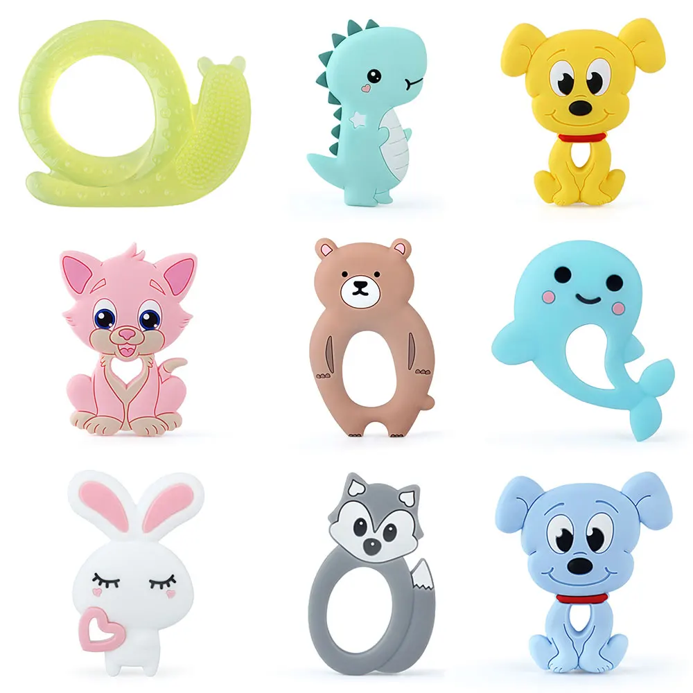 1pc Silicone Baby Teether Dog Cat Dinosaur Bear DIY Newborn Oral Care Nursing Pacifier Chain Toys Food Grade Rodent Teethers