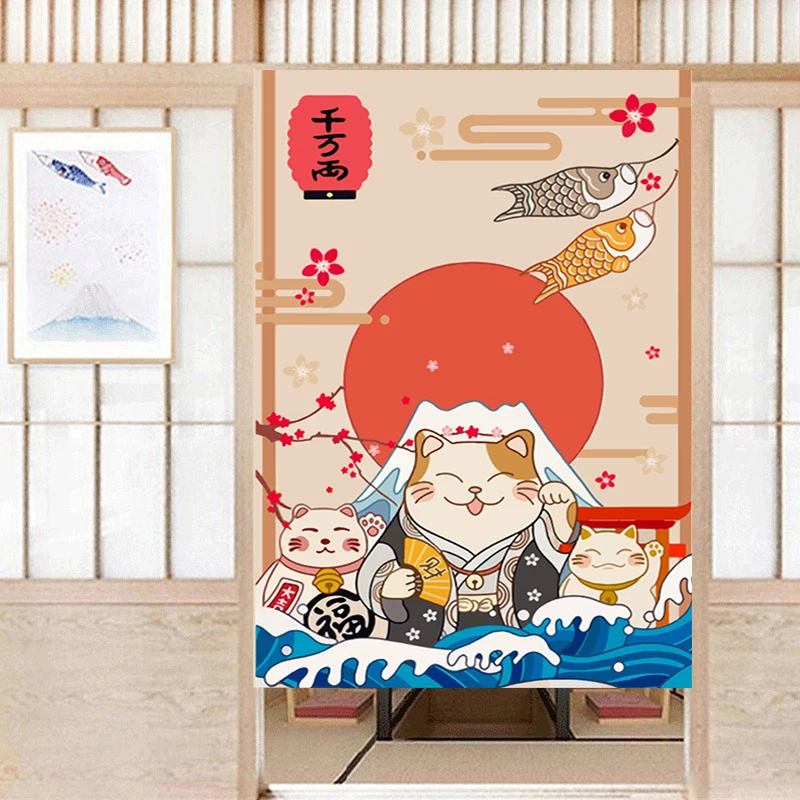 

Lucky Cat Hanging Door Curtain Japanese Style Short Curtains For Bedroom Kitchen Room Divider Door Curtains Entrance Decor