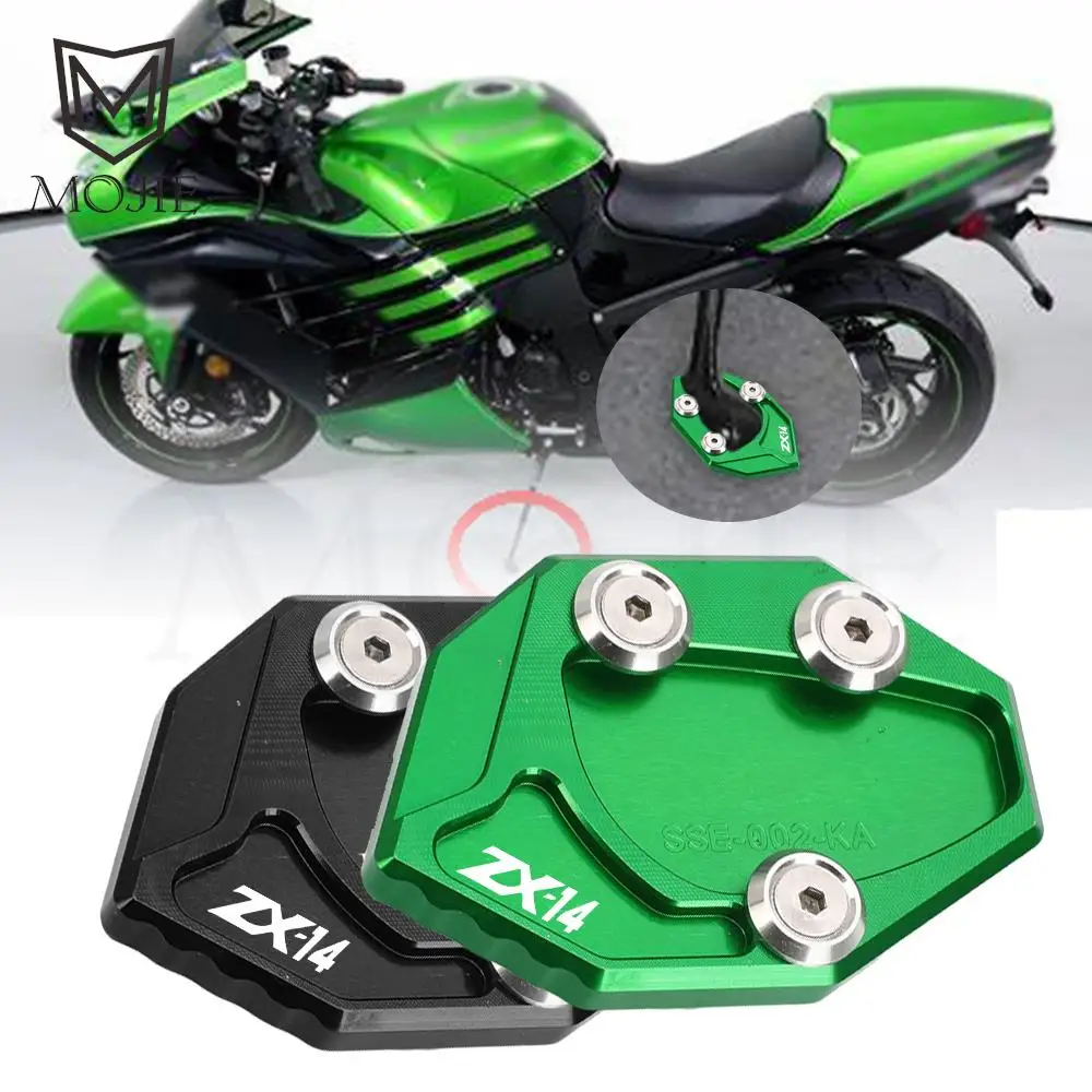 

ZX 14 Motorcycle Accessories CNC Side Stand Enlarge Sled Sidestand Kickstand Support Foot Pad For KAWASAKI ZX14 ZX-14R 2011-2012