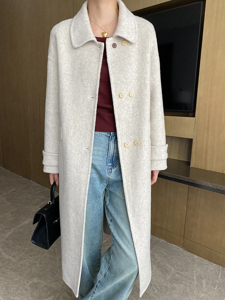 [EAM] 48% шерсть красное длинное теплое шерстяное пальто большого размера новая