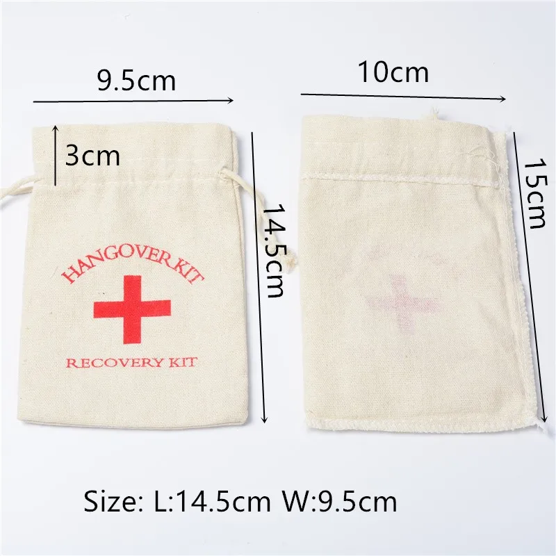 10Pcs Hangover Kit Bags Wedding Favor Holder Bag for Guests Gift Red Cross Cotton Linen Pouches Kit Event Party Supplies images - 6