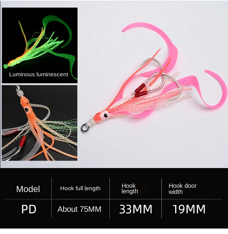 

Fiscan 10pcs/lot Glow Assist Hooks With Squid Skirts Lumious Slow Jig Silicone Skirt Fishing Hook Sea Fishing Accessories