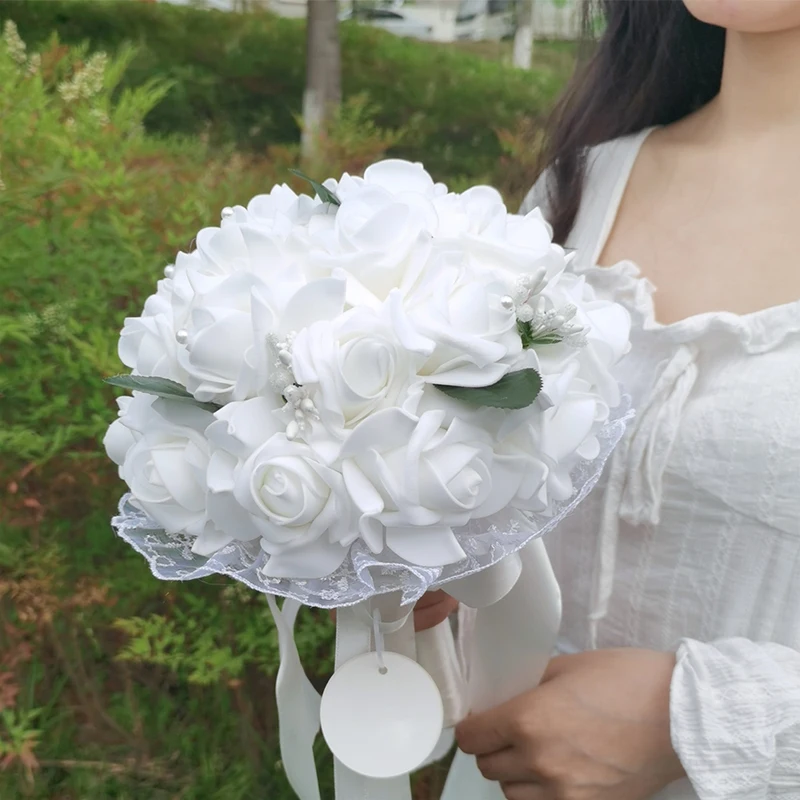 

30cm Bridal Bridesmaid Rose Flower Bouquet Wedding Bridal Shower Party Supplies Artificial Flower Bouquet PE foam Material