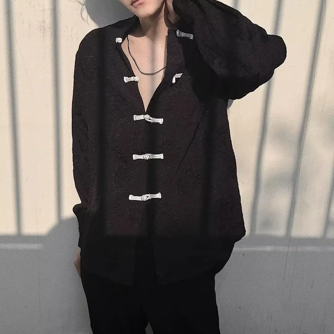 Мужская рубашка-рубашка в традиционном китайском стиле с воротником-стойкой и