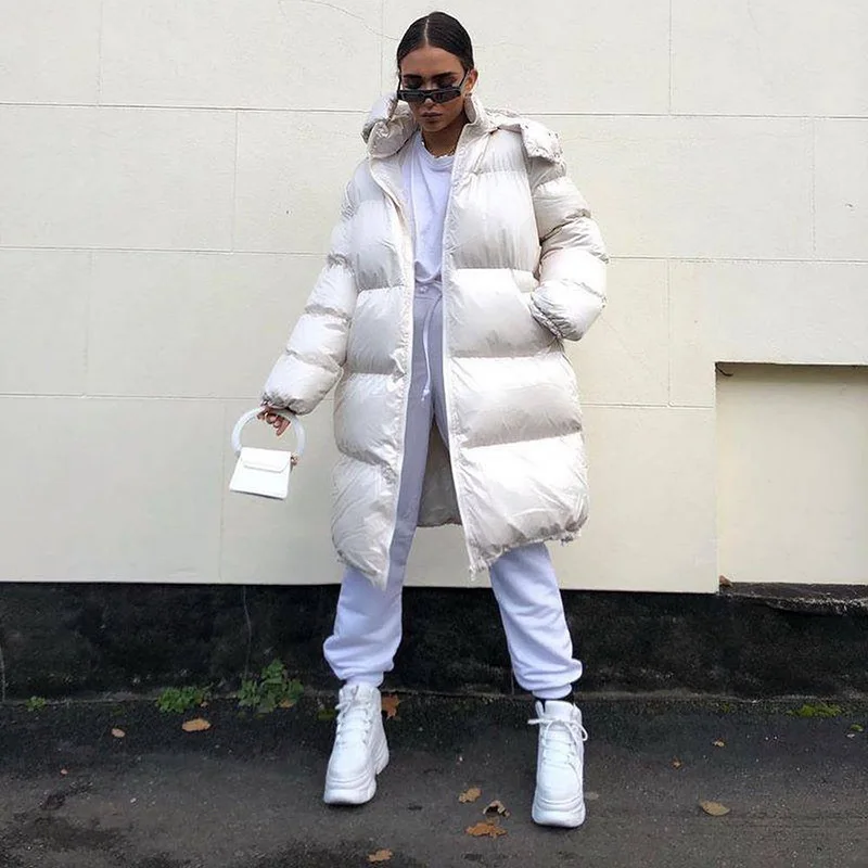 Casaul Women Long Coat Parkas Hoodede Jacket Coat Solid Color Streetwear High Waist Keep Warm Clothes For Women Outfit