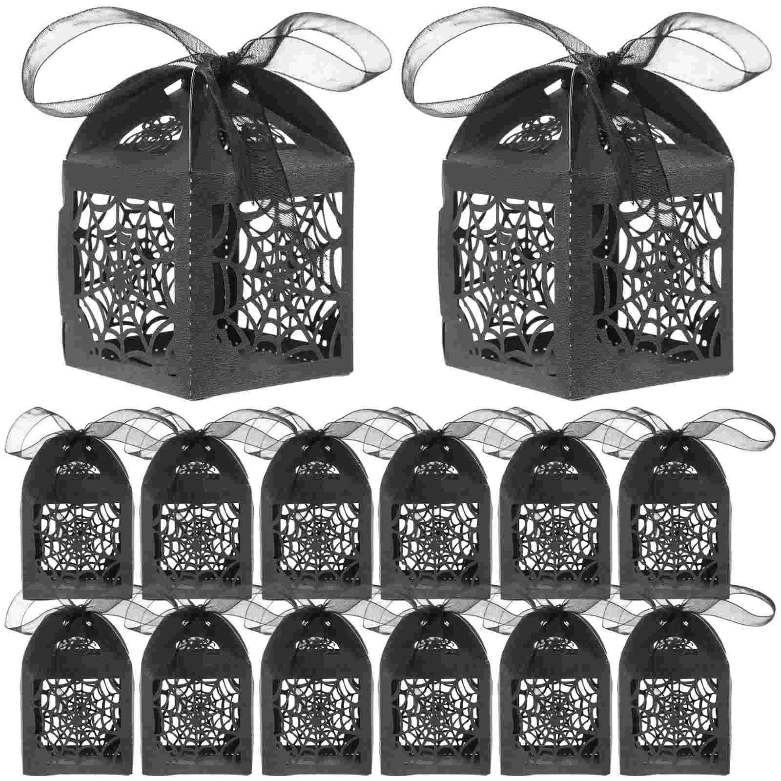 

50PCS Hollow Die-Cut Favor Boxes Halloween Wedding Candy Boxes Wedding Gift Boxes (Black)