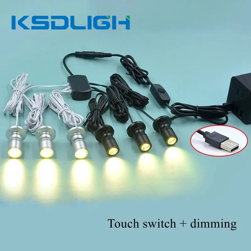 

1 Вт/3 Вт светодиодный мини-прожектор для шкафа с затемнением, с сенсорной зарядкой от USB, 1 шт./партия, домашние витринные светильники, паралле...