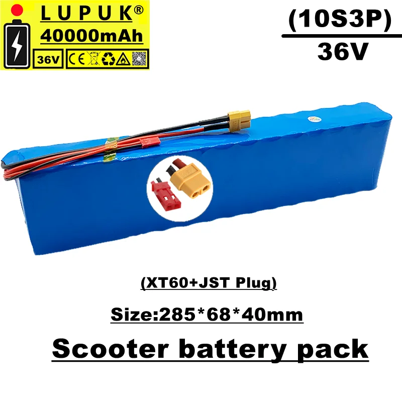 

Lupuk-36v lithium ion battery pack, 10s3p, 40ah,jst+xt60 connector,suitable for electric bicycles and scooters,equipped with BMS